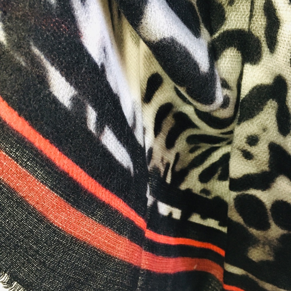 INC Wrap Scarf Animal Print Pashmina black red Neck Warmer - Picture 5 of 7